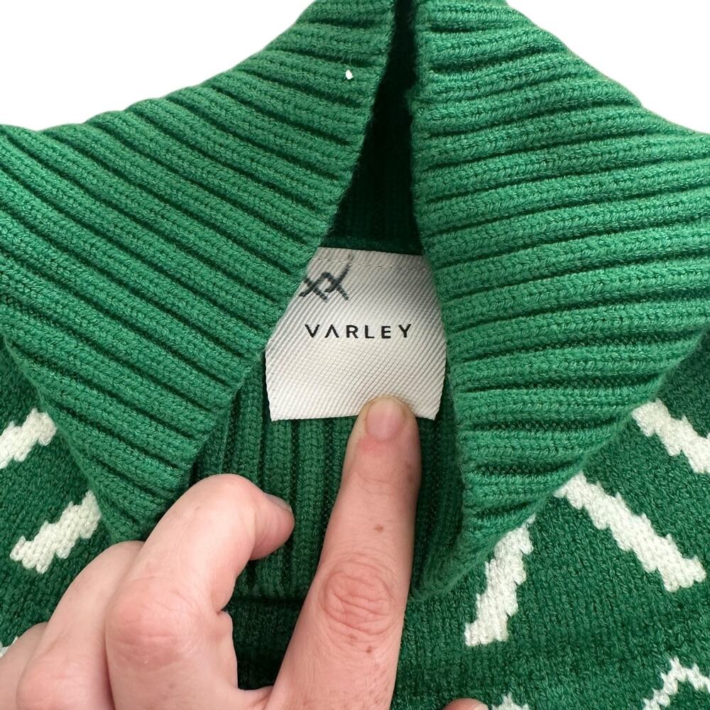 Varley Sweater Womens Small Green Marcie Fair Isle Yoke Knit Pullover Geometric - Picture 6 of 11